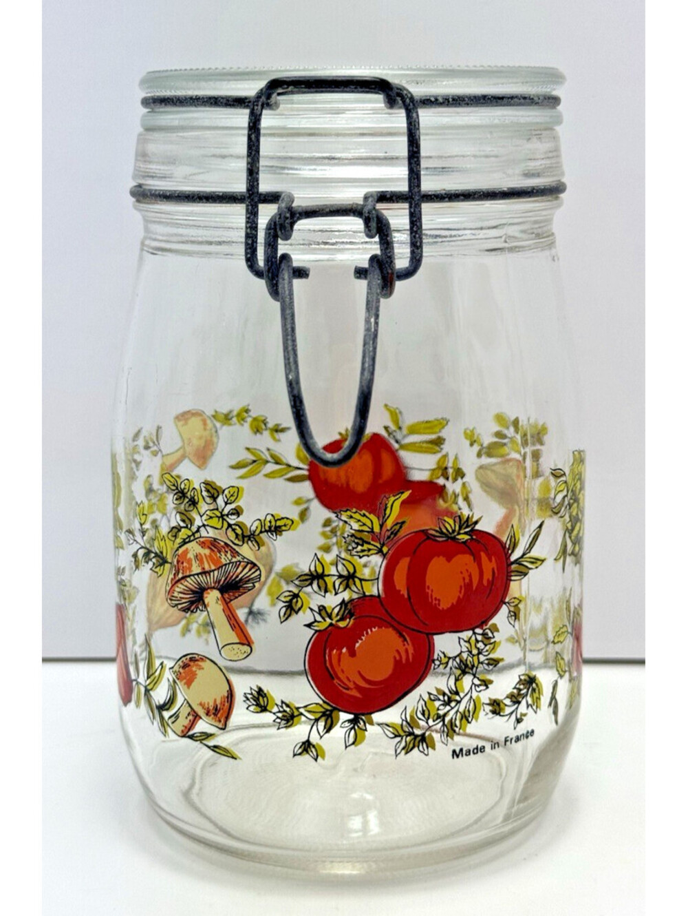 Vtg ARC France 1L Glass Jar Canister Container Spice of Life Mushroom